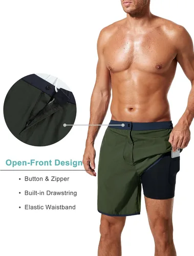 Vista 3 de SILKWORLD Mens Swim Trunks Quick Dry 2 in 1 Swimming Shorts Suits with Compression Liner
