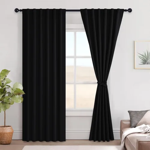 Vista 36 de Hiasan Cortinas opacas negras para dormitorio, cortinas opacas cortas de 45 pulgadas de largo, con aislamiento térmico, bolsillo para barra