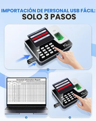 Vista 3 de NGTeco Reloj de tiempo independiente, perforadora biométrica para pequeñas Negro y plateado