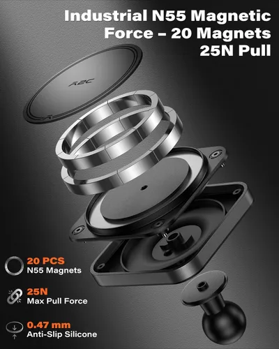 Vista 2 de APPS2Car Soporte magnético resistente para teléfono, brazo de aluminio, imanes N55 de doble anillo, se adapta a portavasos de 3 a 4 pulgadas, rótula