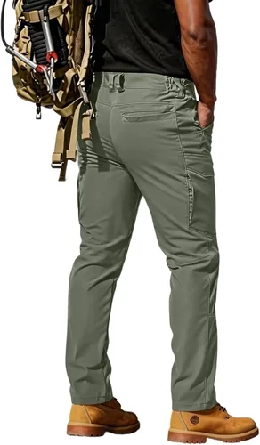 Vista 5 de Pantalones tácticos tipo cargo para hombre, repelentes al agua, pantalones de trabajo Ripstop, reforzados hasta la rodilla, cintura elástica,