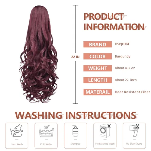 Vista 3 de Extensiones de cabello rizado para mujer, pinza de extensiones de cabello sintético de cola de caballo de 22 pulgadas, extensiones de cabello