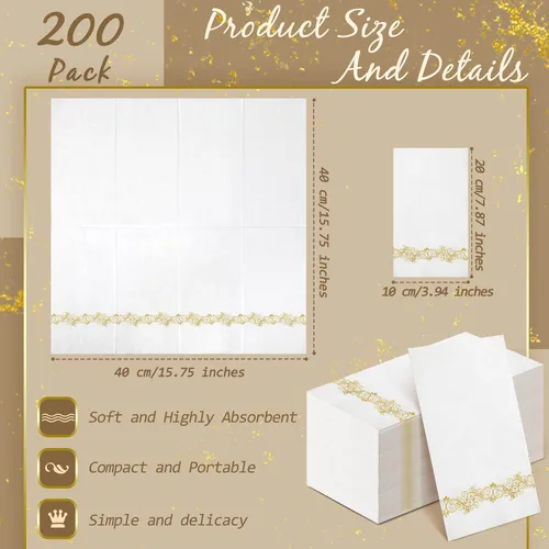 Vista 2 de Yinder Paquete de 200 toallas de mano desechables, servilletas de baño, toallas decorativas para invitados, toallas de papel suaves y absorbentes