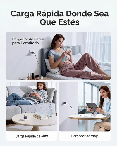 Vista 6 de Baseus Bloque de cargador USB C de 30 W, paquete de 2 cargadores rápidos 30W Gris Oscuro