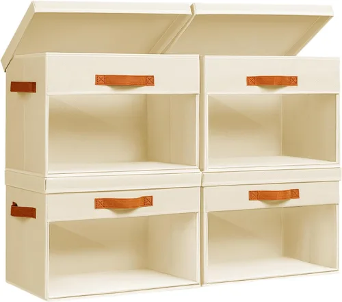 Vista 22 de Homsorout Cajas Grandes de Almacenamiento con Tapas - Paquete de 3 Organizadores Plegables Decorativos con Ventanas Transparentes y Asas