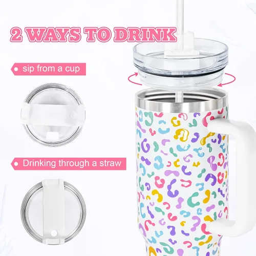 Vista 2 de Sweet Grain - Vaso de 40 onzas con asa y pajita, mantiene las bebidas frías hasta 24 horas, vaso aislado al vacío de acero inoxidable con diseño
