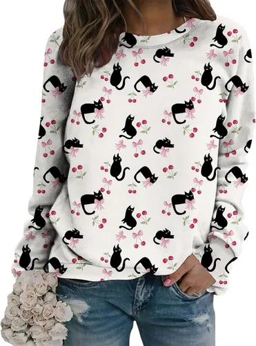 Vista 20 de Sudadera clásica de cuello redondo con patrón de flores boho para primavera y otoño, suave, cómoda, de inspiración retro, pieza de capas para mujer
