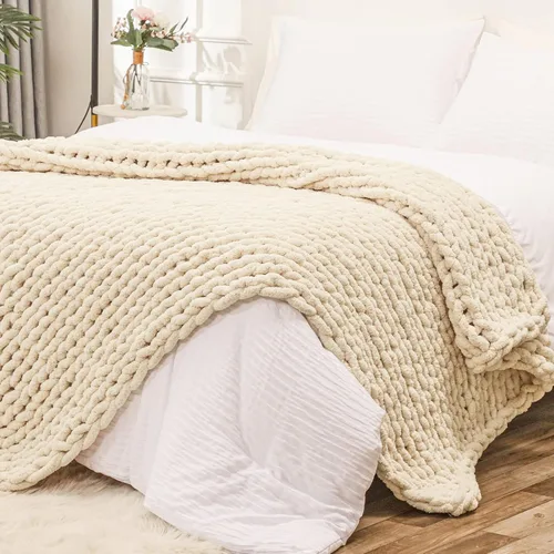 Vista 21 de Bigacogo - Cobija de punto grueso de 40 x 40 pulgadas, de felpilla, 100% tejida a mano, cobija pequeña de punto trenzado suave y grueso, con nudo