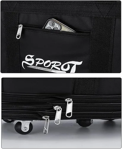 Vista 7 de Bolsa de viaje Oxford expandible extra grande con ruedas, impermeable, ligera, plegable, maleta, Negro -, Equipaje extensible central rígido