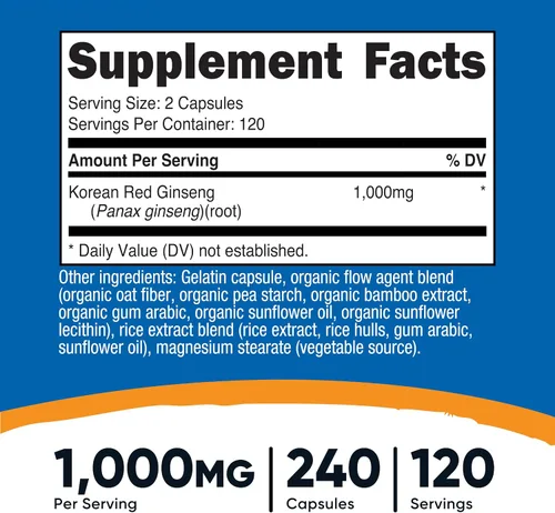 Vista 2 de Nutricost Ginseng coreano 500 mg, 240 cápsulas (2 botellas) – 1000 mg Tamaño de porción extra fuerte – Sin gluten y sin OMG