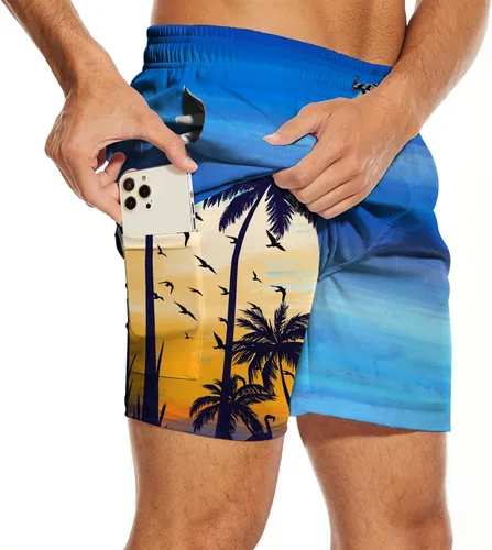 Vista 2 de AUISS Traje de baño para hombre, diseño de calavera con bandera estadounidense, pantalones cortos de natación con bandera de Estados Unidos