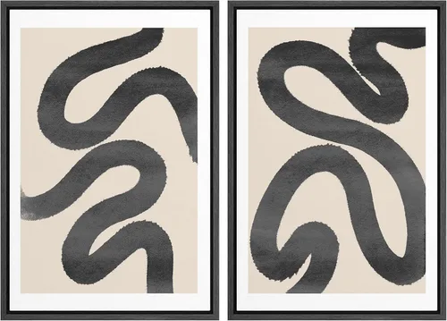 Vista 88 de SIGNWIN Lienzo enmarcado para pared, juego de arte de collage de ondas en espiral de mediados de siglo, formas abstractas, acogedor, neutro
