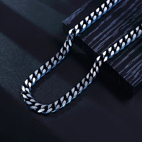 Vista 2 de YAMI Cadena de eslabones cubanos para hombre, azul/negro/oro de 14 quilates, acero inoxidable de 0.394-0.472 in de grosor, collar de cadena