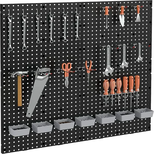 Vista 3 de Pegboard Smith Paneles de plástico negro de 17.75 x 17.75 pulgadas, tablero de clavijas de organización de herramientas de garaje, juego de 4