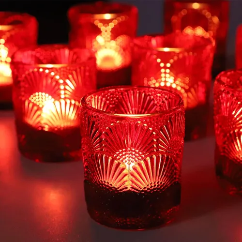 Vista 10 de Woho - 12 portavelas votivas ámbar, portavelas para Acción de Gracias 12pcs Glass Amber Candle Holder for Fall Wedding, Boho Tea Lights Candle