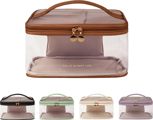 Vista 8 de Bolsa de aseo transparente, organizador de artículos de aseo de viaje transparente, gran apertura, bonita bolsa de maquillaje de viaje, artículos