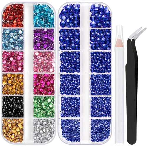 Vista 12 de Dos paquetes de diamantes de imitación de parte trasera plana, 4520 piezas de diamantes de imitación coloridos para arte de uñas, cristal colorido +
