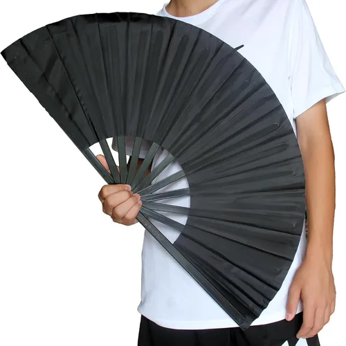Vista 5 de Paquete de 2 abanicos grandes plegables de mano, abanicos de aplausos vintage, retro, tela de nailon, fanáticos chinos de Kung Fu Tai Chi