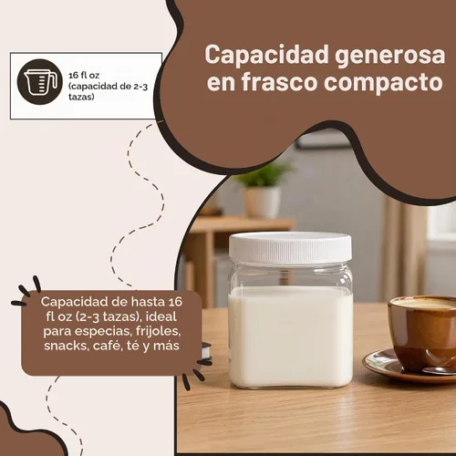 Vista 5 de Pride Of India Tarro cuadrado de plástico PET transparente de grado alimenticio con tapa, capacidad de almacenamiento de 16 onzas líquidas, 2-3