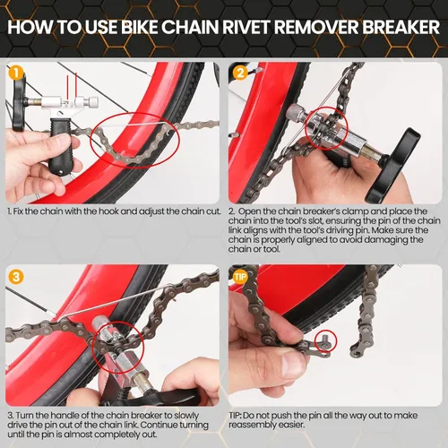 Vista 3 de Conjunto de herramientas de reparación de cadena de bicicleta Oumers, herramienta de rotura de cadena de bicicleta, alicates de eslabón maestro