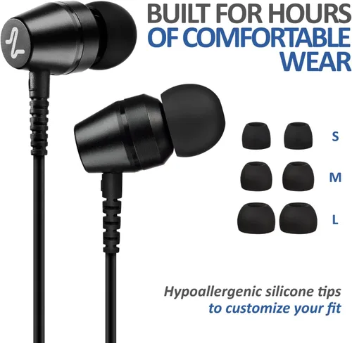 Vista 5 de LUDOS OMNITONE Auriculares con cable in-ear, 5 años de garantía, auriculares con micrófono, conector de 3.5 mm, auriculares con cable