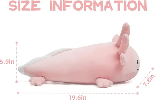 Vista 2 de Niuniu Daddy Peluche de ajolote rosa de 20 pulgadas, luminoso, realista, lindo peluche para niñas y niños, regalos de cumpleaños que brillan
