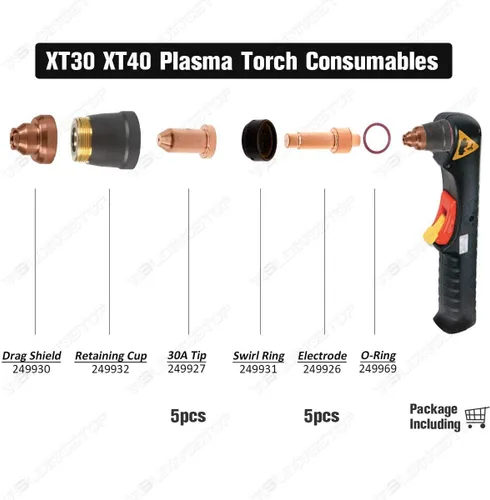 Vista 2 de Corte por plasma XT40 Antorcha Ref 249926 Electrodo 249927 Boquilla 30A para Miller XT30 Antorcha PKG-10