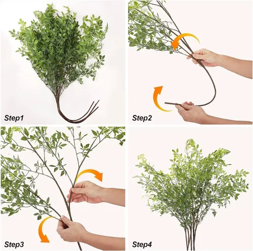 Vista 6 de Nandina - 3 piezas de hojas artificiales de plantas artificiales de 41.7 pulgadas, tallos de vegetación artificial, ramas de arbustos verdes