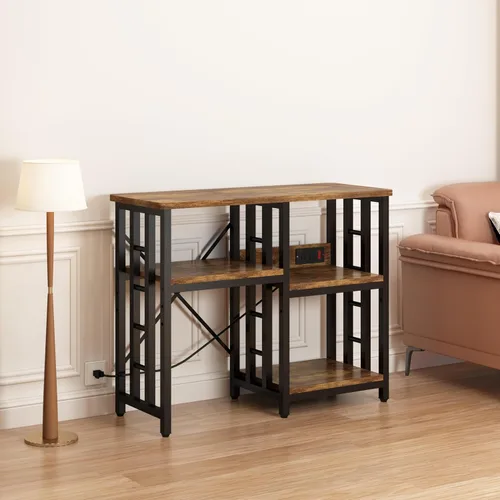 Vista 5 de Estante de cocina de 4 niveles con toma de corriente, mini refrigerador y microondas, mesa de barra de café de 5 niveles, soporte para tanque