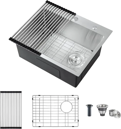 Vista 10 de ROVATE Fregadero de barra empotrable de 13 x 15 x 8 pulgadas, Fregadero de cocina pequeño de montaje superior de un solo compartimento, Fregaderos