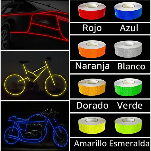 Vista 3 de 8 rollos de cinta reflectante de alta visibilidad de 8 colores, calcomanías de seguridad autoadhesivas impermeables para visibilidad nocturna al