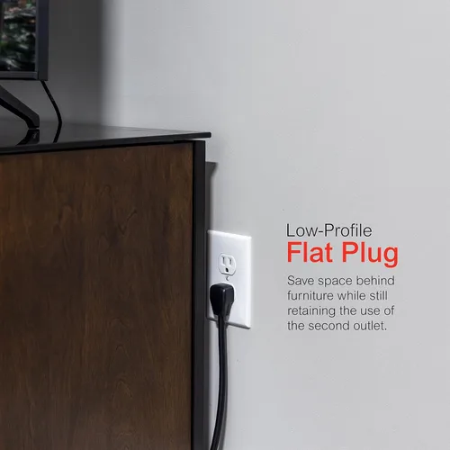 Vista 4 de GE SurGE - Tira de alimentación protectora, cable de extensión de 4 pies, extensor de 7 tomas, 1080 julios, enchufe plano, montaje en pared