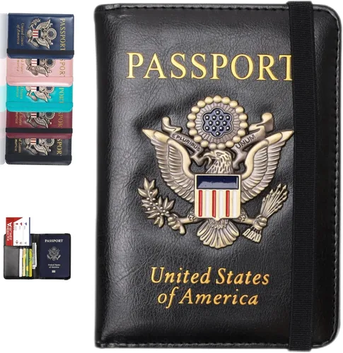 Vista 11 de Funda para pasaporte, cartera de viaje con bloqueo RFID, carteras para pasaporte, organización de pasaporte familiar, funda personalizada