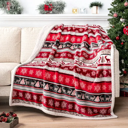 Vista 27 de PAVILIA Premium Manta de vellón sherpa de Navidad regalo de decoración navideña, afelpada, cálida y acogedora, de microfibra y reversible, para Pan