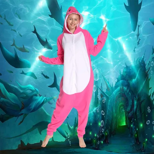 Vista 6 de Pijama unisex para adultos, disfraz de tiburón azul de animal