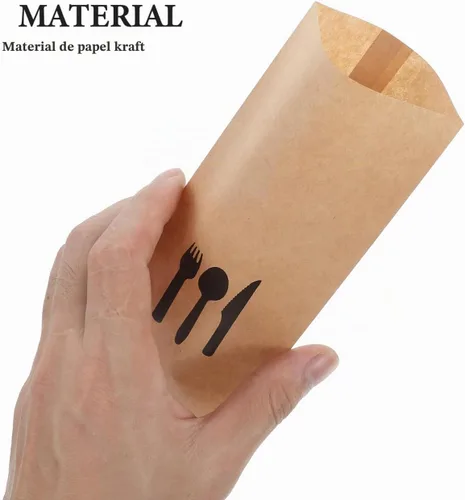 Vista 3 de DOITOOL 100 bolsas de cubiertos de papel kraft, fundas de utensilios de estraza para cubiertos, bolsas de bolsillo para cocina, soporte