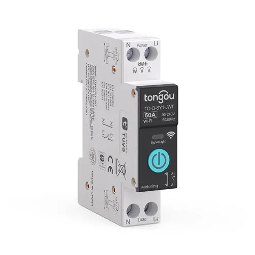 Vista 9 de TONGOU - Interruptor inteligente DIY 1P+N Wi-Fi, funciona con Alexa y Google Assistant para control de voz, 6A con monitor de energía, control
