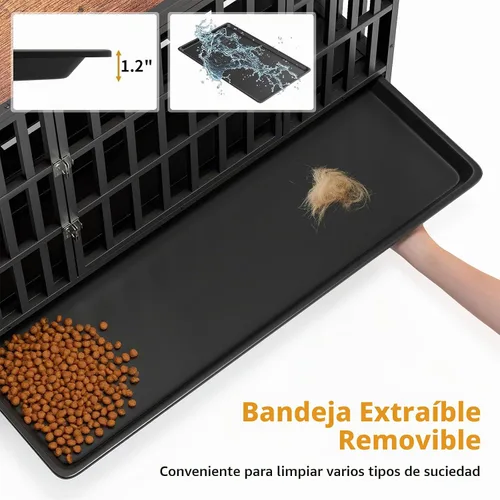 Vista 3 de Mueble resistente de 49 pulgadas, jaulas de madera para perros grandes y medianos, perrera interior con bandeja extraíble, mesa auxiliar decorativa