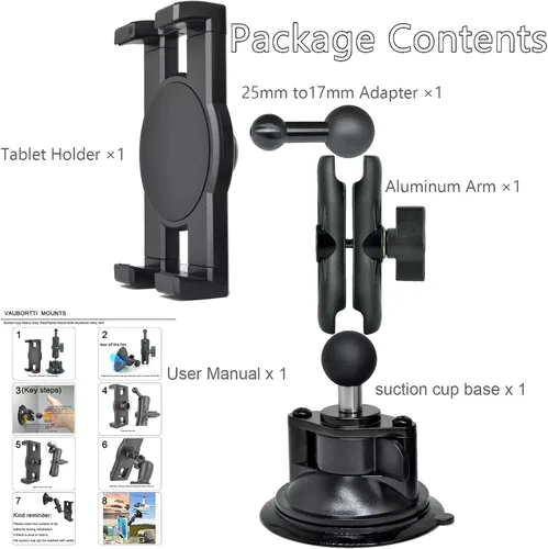 Vista 4 de VAUBORTTI Soporte para iPad para parabrisas de tablero de automóvil, brazo de aluminio resistente, soporte de succión para tableta para ventana