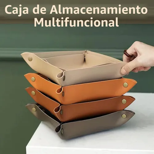 Vista 7 de Bandeja de valet, bandeja EDC Catchall para llaves, relojes, joyas, monedas y billetera, organizador de escritorio (marrón-S)