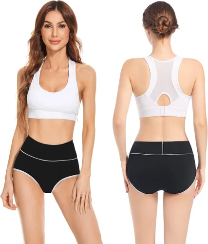 Vista 5 de Migbean Ropa interior de algodón para mujer, de cintura alta, calzones elásticos, paquete múltiple