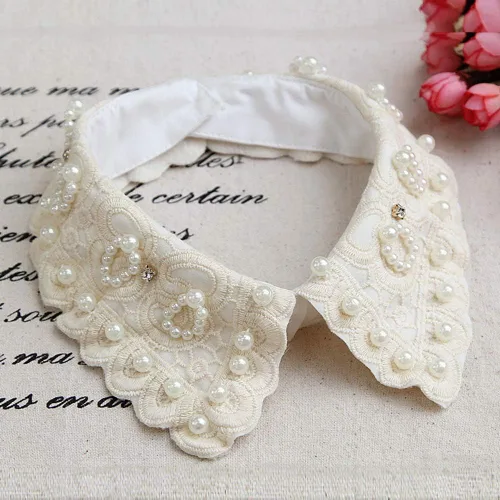 Vista 2 de Blusa desmontable Collar falso retro de encaje perla collar falso gargantilla Peter Pan collar