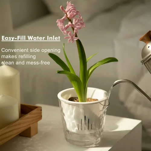 Vista 4 de Macetas de 6.5 pulgadas con riego automático para plantas de interior, paquete de 6 unidades, maceta para violeta africana, macetas con riego Blanco
