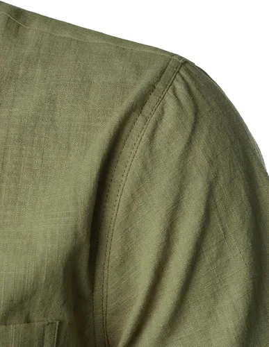 Vista 4 de ZEROYAA Camisas de lino y algodón ajustadas para hombre, de manga corta, con botones, ligeras, para la playa, con bolsillo