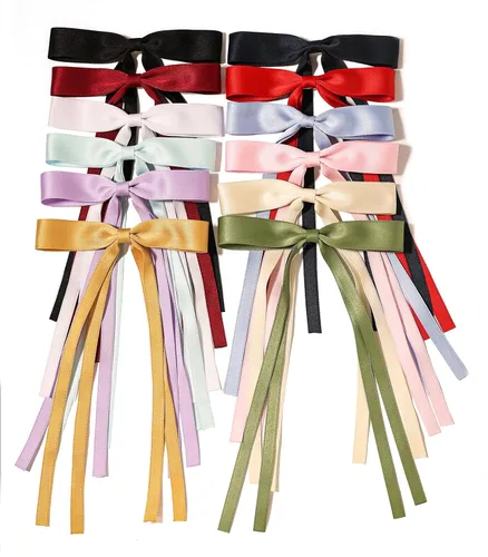Vista 12 de Pasadores de lazo grande y horquillas de satén con cola larga de cinta, accesorios para el cabello casuales y de fiesta para mujeres y niñas