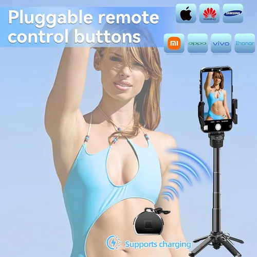 Vista 3 de Mini trípode magnético para selfie stick con control remoto inalámbrico, soporte de trípode portátil de 16.9 pulgadas para iPhone MagSafe Samsung