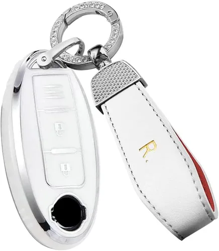 Vista 5 de ontto Funda para llavero de automóvil Nissan de 3 botones, compatible con Infiniti Smart Remote Key Holder Beige