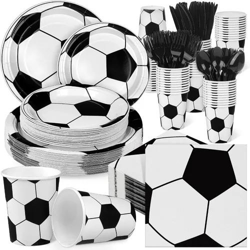 Vista 18 de Kochorie Juego de vajilla desechable de béisbol de 400 piezas, suministros para fiestas de béisbol con platos, tazas, servilletas, cubiertos para 50