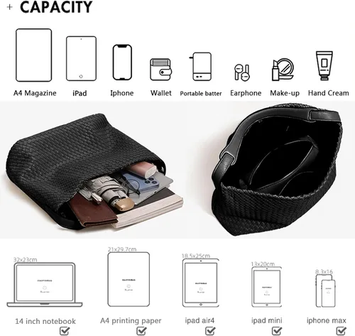 Vista 4 de Bolso Boston para mujer, bolso tejido de cuero vegano, bolso de mensajero para mujer, bolso cruzado de hombro de moda, casual hobo