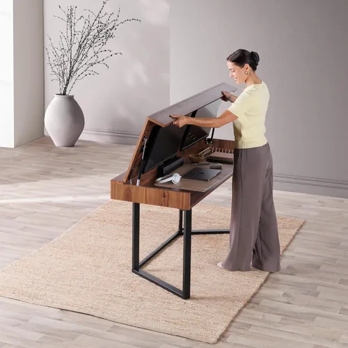 Vista 10 de Escritorio convertible, escritorio de oficina en casa simple y moderno con almacenamiento, escritorio plegable en mesa de comedor, mesa de comedor
